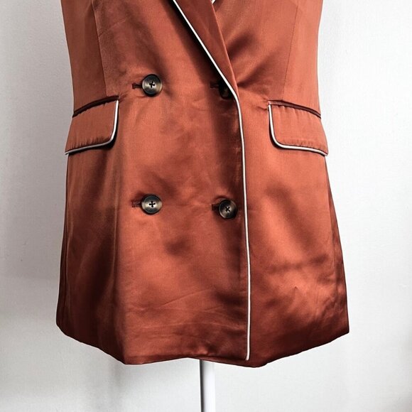 NWT JASON WU COGNAC WHITE SATIN MID-LENGTH SLEEVELESS BLAZER-VEST - Picture 5 of 12